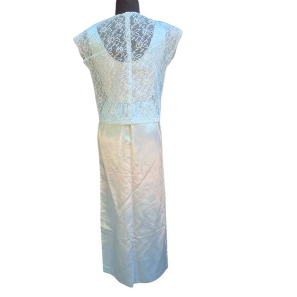 Vtg 60s Lace Top Satin Wiggle Coquette Romantic Maxi Dress Size XS Fairy Tale - Picture 4 of 8